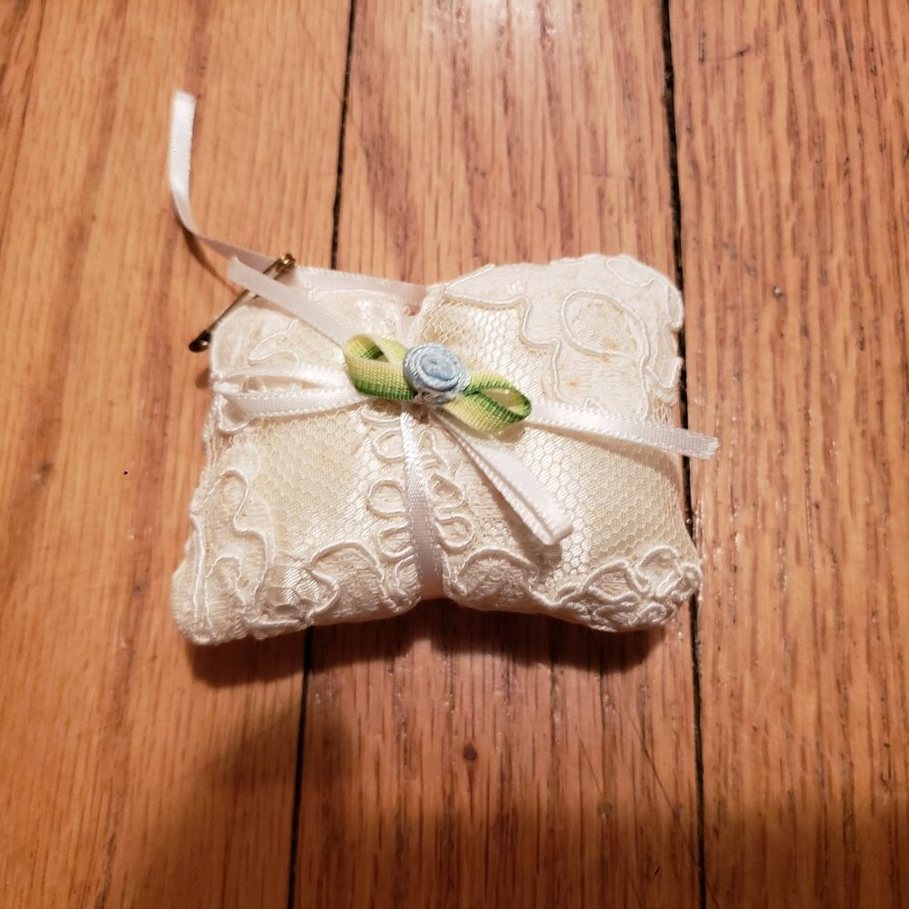 Vintage Antique Satin & Lace Miniature Pillow Shaped Sachet